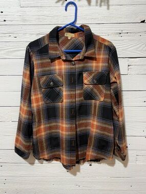 Democracy Plaid Shirt Jacket in Orange, Brown & Navy